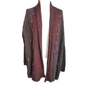 Susan Neal Handwoven Multicolor Open Front Jacket Cardigan Reversible CM2056